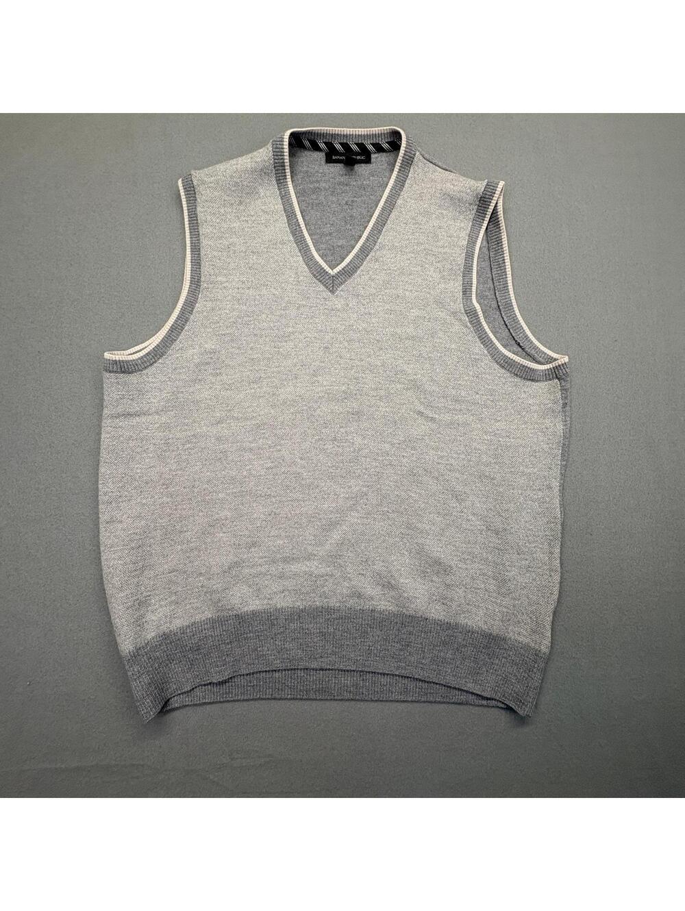 Banana Republic Grey V-Neck Sleeveless Sweater Vest XL Merino Wool Blend
